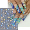 Picture of 5D Embossed Ocean Life Nail Art Stickers Decals Self Adhesive Seashell Starfish Nail Decals Sea Creature Designs Summer Nail Stickers Marine Life Manicure Sliders for Women DIY Nail Art Decorations