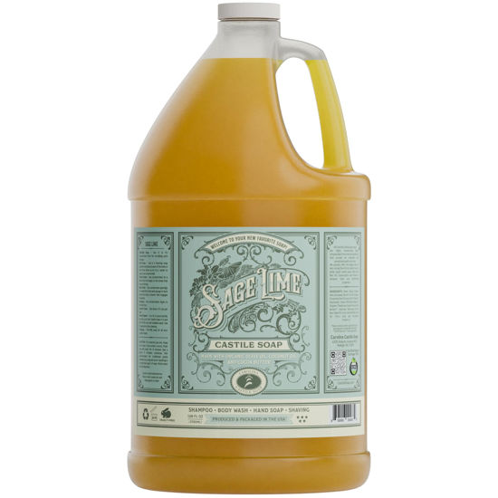 Picture of Carolina Sage Lime Castile Soap Liquid - Skin-Softening Olive Oil Soap Organic Body Wash - Pure Castile Soap Sage Lime Liquid Soap - Vegan Castile Soap Liquid (Sage Lime, 1 gallon)