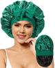 Picture of Satin Bonnet for Women Silk Bonnets for Sleeping Curly Hair Bonnet with Elastic Tie Band Reversible Double Layer Sleep Cap Hair Wrap (Black + Green)