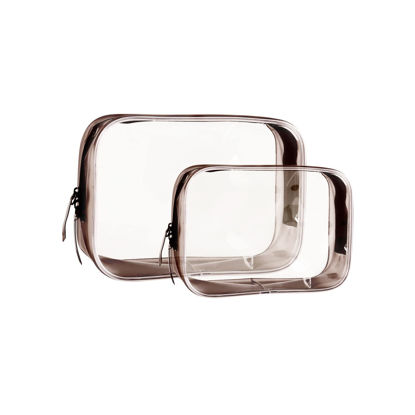 Picture of Clear Pouch, Clear Travel Bags for Toiletries, Lightweight Clear Toiletry Bag, 2 Pack Multipurpose Transparent TSA Cosmetic Bag Clear Pouch For Traveling-Coffee Color