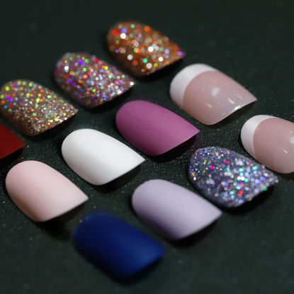 Picture of Teenitor Matte Press on Nails, 288pcs Acrylic False Nails, Short Round & Square French Design, Full Cover, 10 Sizes, DIY Starter Kit