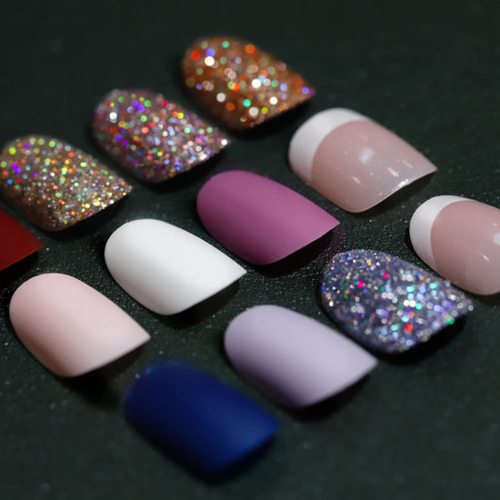 Picture of Teenitor Matte Press on Nails, 288pcs Acrylic False Nails, Short Round & Square French Design, Full Cover, 10 Sizes, DIY Starter Kit