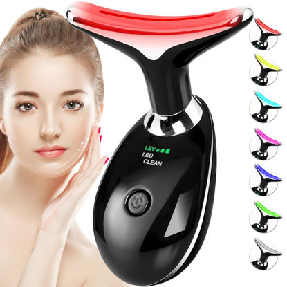 Picture of SDKWDH Red-Light-Therapy-for-Face-and-Neck, 7 Color Face Massager Tool for Wrinkles, Double Chin, Vibrating Facial Massager with Thermals for Skin Care, Glossy Black