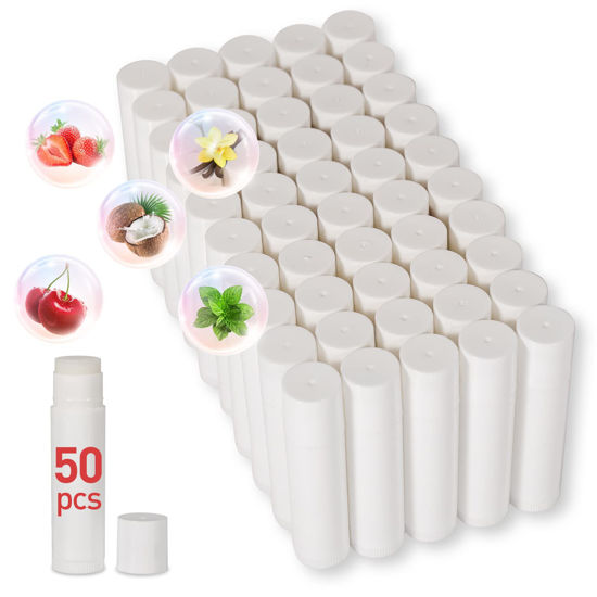 Picture of DMSKY 50 Pack Lip Balm Unlabeled, Natural Lip Balm Bulk Blank Tube, Lip Balm for Party Favors and Gift Basket Filling - 5 Flavors