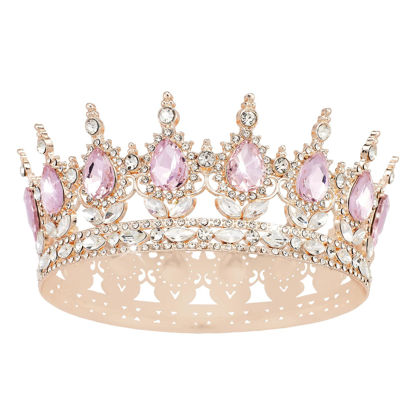 Picture of YOUlDIANZI Queen Crown Rhinestone Wedding Crowns and Tiaras for Women Costume Party Hair Accessories Princess Birthday Crown Crystal Bridal Crown (Rose Gold Pink Crown)