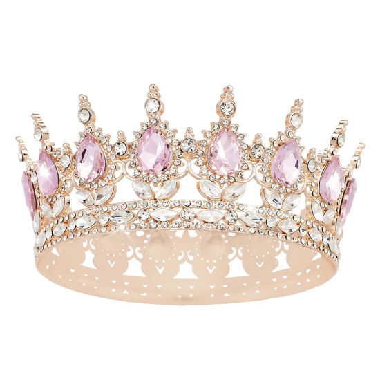 Picture of YOUlDIANZI Queen Crown Rhinestone Wedding Crowns and Tiaras for Women Costume Party Hair Accessories Princess Birthday Crown Crystal Bridal Crown (Rose Gold Pink Crown)