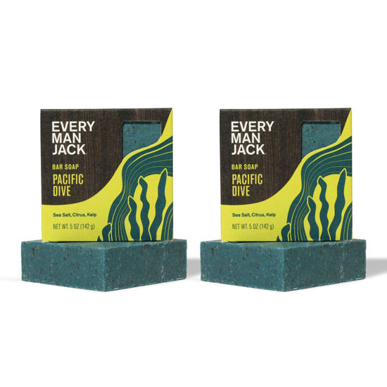 Picture of Every Man Jack Cold Plunge Mens Bar Soap - Pacific Dive Scent with notes of Sea Salt, Kelp, Refreshing Citrus - Deeply Cleans, Hydrates with Naturally Derived Ingredients and Light Grit - 5oz 2 Pack