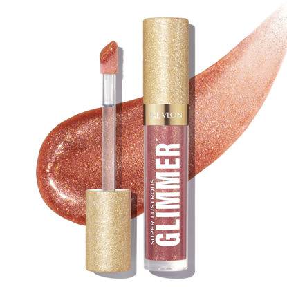 Picture of REVLON Super Lustrous Glimmer Gloss, Valentine's Day Makeup Gifts for Women, Non-Sticky Lip Gloss, High-Shine Finish, Plant-Based Glitter, 005 Glazed Almond, 0.13 fl oz