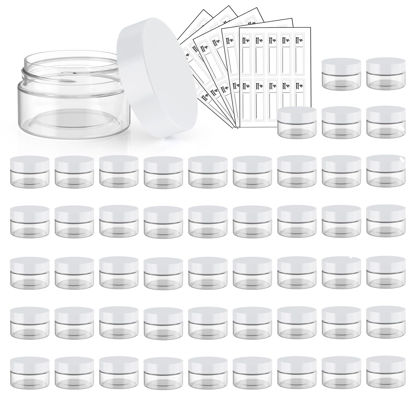 Picture of Eternal Moment 50 Pack 1 OZ Plastic Jars Round Clear Cosmetic Container Jars with White Lids, Plastic Slime Jars for Lotion, Cream, Ointments, Makeup, Eye shadow, Rhinestone, Samples, Travel Storage