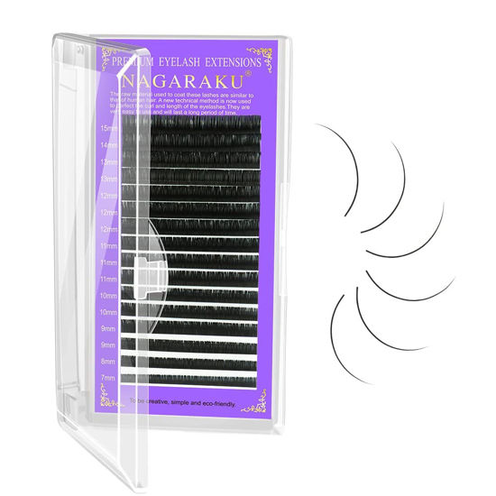Picture of NAGARAKU 5 Trays Eyelash Extensions Individual Lashes 0.20mm C curl 11/12/13/14/15mm in 1 pack Classic Matte Black Natural Professional Faux Mink 16 rows