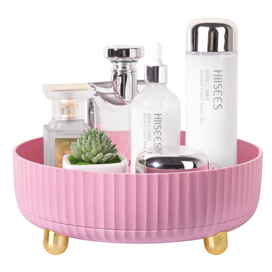 Picture of Anyoifax Makeup Perfume Organizer Tray 360 Degree Rotating Lazy Susan Skincare Lotion Organizer Spinning Cosmetics Storage for Dresser, Vanity, Bathroom Countertop, Small Pink