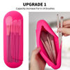 Picture of AGIKET Silicone Makeup Brush Holder Travel Cosmetic Bag：Soft Portable Cosmetic Face Brushes Holder with Upgrade Anti-Fall Out Magnetic Closure, Large Travel Makeup Brush Case - Babbie Pink