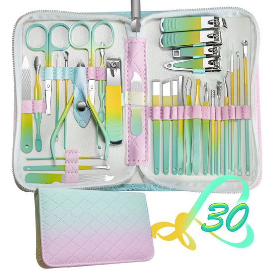 Picture of Manicure Set 30 in 1 Nail Clippers Set,Nail Manicure Kit for Women,RedFlow Toenail Clippers,Pedicure Kit,Pedicure Tools,Suitable for Travel Manicure Tools,Toe Nail Kit,Nail Care Kit(Yellow Green)