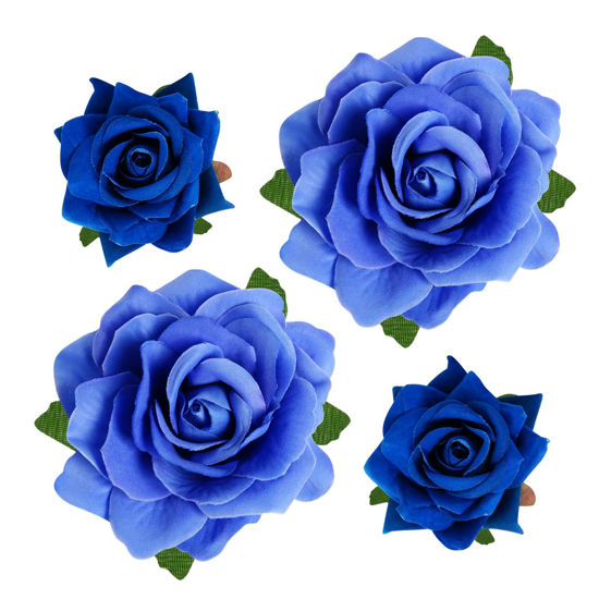 Picture of Topbuti Rose Hair Clip Flower Hairpin Rose Brooch Floral Clips, 4 Pcs Fabric Rose Flowers Hair Clips Mexican Hair Flowers Pin up Headpieces for Woman Girl Wedding Party Mother's Day (2 Sizes) (Blue)