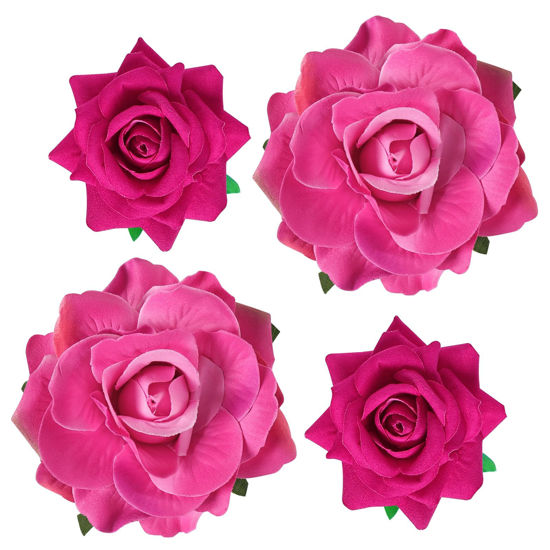 Picture of Topbuti Rose Hair Clip Flower Hairpin Rose Brooch Floral Clips, 4 Pcs Fabric Rose Flowers Hair Clips Mexican Hair Flowers Pin up Headpieces for Woman Girl Wedding Party Mother's Day (Hot Pink)