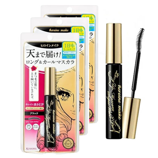 Picture of HEROINE MAKE by KISSME Mascara Trio Set | 3 Full-Size - Long & Curl Up Waterproof Mascara, Japanese Lengthening & Volume Fiber Tubing Eye Makeup, Black