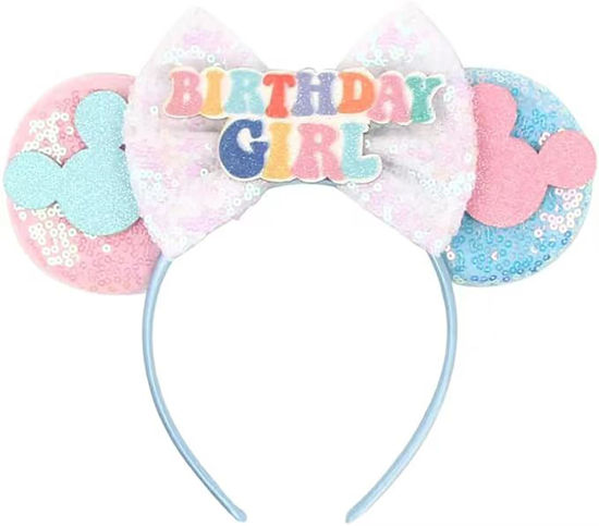 Picture of RAZKO Birthday Minnie Ears Headband, Black Castle Ears Headband Mouse ears Headband for Women Girls Hair Accessories(Birthday Girl-Blue M)