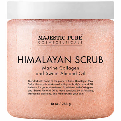 Picture of MAJESTIC PURE Himalayan Pink Salt Body Scrub with Collagen and Sweet Almond Oil | Exfoliating Body Scrub for Skin Care, Stretch Marks, Acne, Cellulite | Body Scrub Exfoliator |10 oz