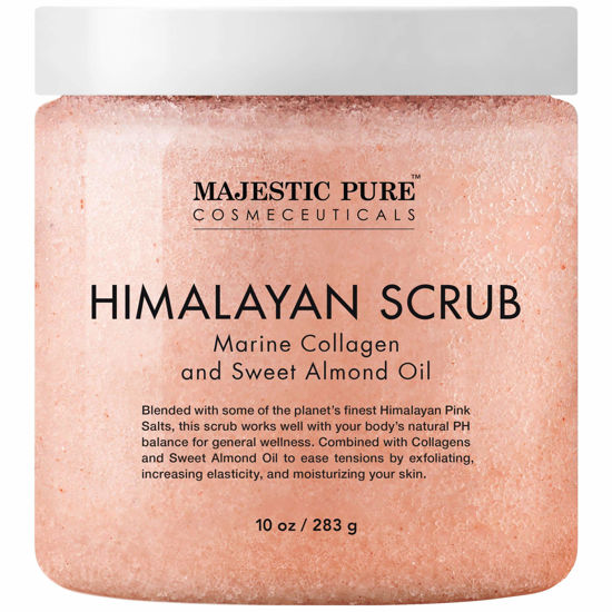 Picture of MAJESTIC PURE Himalayan Pink Salt Body Scrub with Collagen and Sweet Almond Oil | Exfoliating Body Scrub for Skin Care, Stretch Marks, Acne, Cellulite | Body Scrub Exfoliator |10 oz