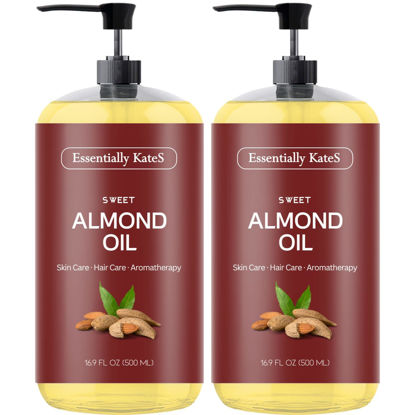 Picture of Sweet Almond Oil 33.8 Fl Oz - Pack of 2 x 16.9 Fl Oz - 100% Pure, Natural & Cold Pressed - Conditioning, Moisturizing & Nourishing - No Greasy Feel - A Natural VIT. E Source