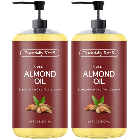 Picture of Sweet Almond Oil 33.8 Fl Oz - Pack of 2 x 16.9 Fl Oz - 100% Pure, Natural & Cold Pressed - Conditioning, Moisturizing & Nourishing - No Greasy Feel - A Natural VIT. E Source
