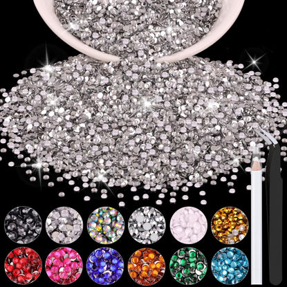 Picture of 5000PCS 2mm Resin Rhinestones in Bulk (Clear), Bedazzling Flatback Crystals for Crafts DIY Nail Decoration, Gems Charms for Tumbler Shoes Clothing Fabric with Pickup Pen and Tweezers