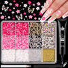 Picture of 3D Nail Charms and Gems Set 4 with Rhinestone Glue, 20PCS Gold and Silver Chunky Butterfly Nail Charms, 3D Flowers for Nails, Crystal and Pearls + Metal Caviar Beads + Picker Tool for Y2K Nail Decor