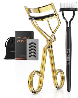 Picture of Eyelash Curler with Comb, Professional Volumizing Lash Lift Kit Lash Curler with Refill Pads for Home & Travel Uses, Gold