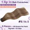 Picture of LaaVoo Clip in Hair Extensions Real Human Hair Light Brown To Golden Blonde Balayage Real Human Hair Clip ins Brown Balayage Clip in Extensions Natural Straight 22Inch 5pcs 80g