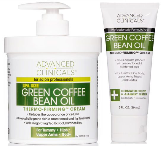 Picture of Advanced Clinicals Green Coffee Bean Oil Thermo Firming Body Cream Moisturizer | Caffeine Lotion | Collagen Body Lotion | Moisturizing Body Butter | Body Skin Care Products For Women, W/Travel Size