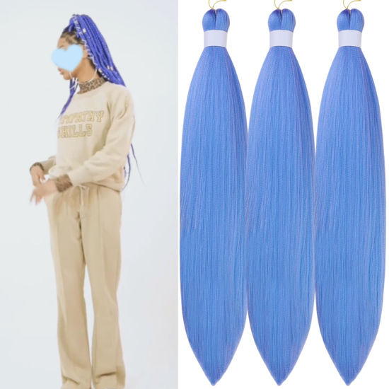 Picture of Leticia Lavender Blue Braiding Hair Pre stretched Kanekalon Colored Hair Extensions for Braiding
