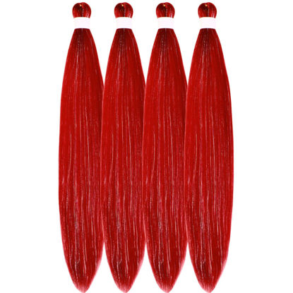 Picture of Red Tinsel Braiding Hair Pre stretched Glitter Tinsel Hair Kanekalon Prestretched Braiding Hair Sparkle Tinsel Ez Braid Braiding Hair