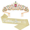 Picture of COCIDE "Birthday Queen" Sash and Crystal Tiara Set Tiara and Crowns for Women Birthday Gift for Girl Kit Decorations Set Rhinestone Hair Accessories Glitter Stain Silk Sash for Party
