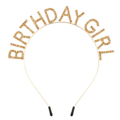 Picture of AOPRIE Birthday Girl Headband Birthday Tiara for Women Girls Happy Birthday Princess Crown Rhinestone Happy Birthday Accessories, Gold Yellow