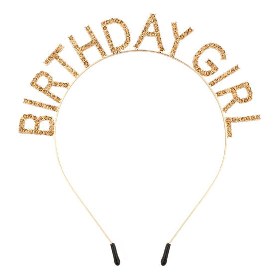Picture of AOPRIE Birthday Girl Headband Birthday Tiara for Women Girls Happy Birthday Princess Crown Rhinestone Happy Birthday Accessories, Gold Yellow