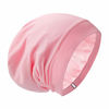 Picture of Silk Satin Lined Bonnet Sleep Cap - Adjustable Stay on All Night Hair Wrap Cover Slouchy Beanie for Curly Hair Protection for Women and Men - Solid Pink