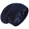 Picture of Silk Satin Lined Bonnet Sleep Cap - Adjustable Stay on All Night Hair Wrap Cover Slouchy Beanie for Curly Hair Protection for Women and Men - Solid Navy