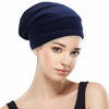 Picture of Silk Satin Lined Bonnet Sleep Cap - Adjustable Stay on All Night Hair Wrap Cover Slouchy Beanie for Curly Hair Protection for Women and Men - Solid Navy