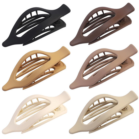 Picture of CHANDAT Flat Hair Clip 6 pcs Lay Down Claw Clips Hair Accessories for Women -Brown