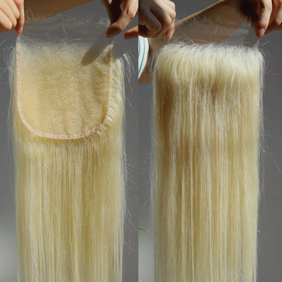 Picture of BEEOS Skinlike Real HD Lace Closure Only, 613 Blonde 6x6 Ultimate Virgin Human Hair Invisible HD Lace Closure Pre Plucked Natural Hairline Silky Straight 14 Inch
