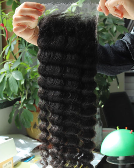 Picture of BEEOS 6x6 Skinlike Real HD Lace Closure Only, Deep Wave 0.10mm Ultra-Thin Film HD Lace Full Cuticle Aligned Virgin Human Hair Closure Pre Plucked Bleached Knots 18 Inch