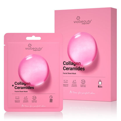 Picture of VIABEAUTY 8 Pack of Collagen Face Mask with Ceramides - Rejuvenating Facial Sheet Mask, Reduce Wrinkles & Fine Lines - Face Masks Skincare Moisturizing Collagen Mask for All Skin Types