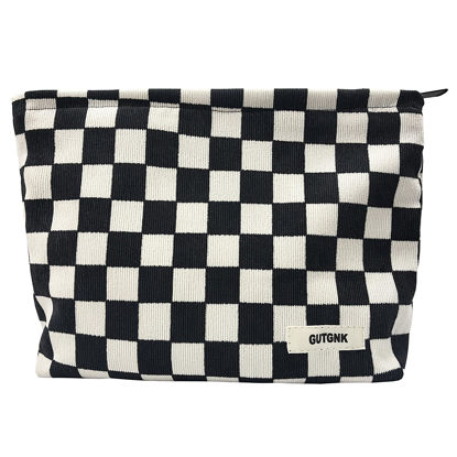 Picture of GUTGNK Women's Cosmetic Bag, Corduroy Checkerboard Travel Cosmetic Bag Small Cosmetic Bag Skin Care Cosmetic Changing Handy Bag Zipper Organizer