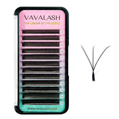 Picture of VAVALASH 3D Double Tips W Shape Eyelash Extension 3D WW Premade Fans 0.07 D Curl Volume Lash Extensions Easy Fanning False Lashes Matte Black Volume Premade Cluster W Lashes(WW-3D-0.07-D-8-15mm）