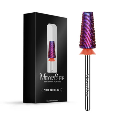 Picture of MelodySusie Professional 5 in 1 Nail Drill Bits, 3/32'' Carbide Tungsten Multi-function, Suitable for Manicure Pedicure Cuticle Gel Polishing, Purple, Fine
