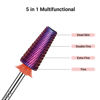 Picture of MelodySusie Professional 5 in 1 Nail Drill Bits, 3/32'' Carbide Tungsten Multi-function, Suitable for Manicure Pedicure Cuticle Gel Polishing, Purple, Fine