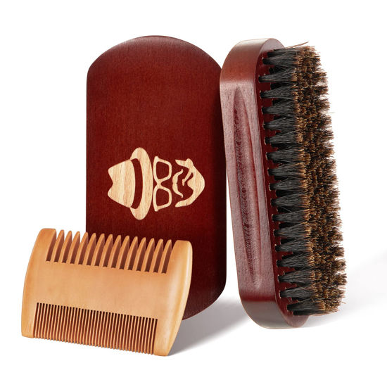 Picture of Beard Brush, 100% Boar Bristle Natural Black Walnut Wood Beard Comb Hair Mustache Shaving Brush Facial Hair Brush