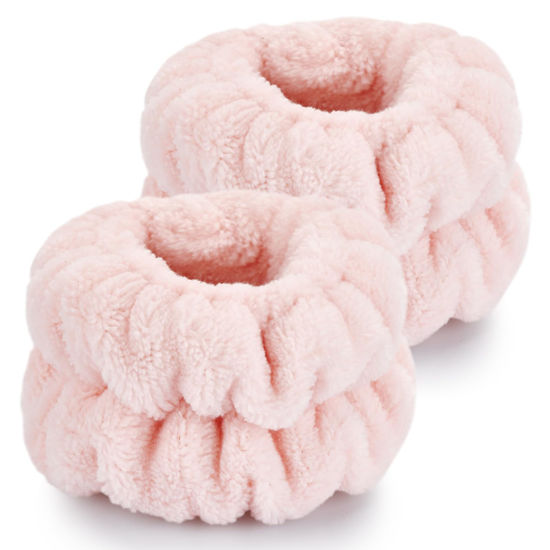 Picture of 2 Pcs Wrist Bands for Washing Face-Dorbetar, Microfiber Wrist Towels for Washing Face, Spa Wristbands for Washing Face, Face Wash Wristbands, Arm Bands for Washing Face for Woman Children（Pale Pink）