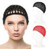 Picture of Hair Net Wrap 2 PCS Elastic Sleep Nets Hairnet Knit Sleeping Cover Breathable Crochet Head Cap Stretchy Mesh Bandana Anti Frizz Shower Bathing Hats Press Absorption Curly Straight Hair(Red/Black)