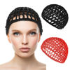 Picture of Hair Net Wrap 2 PCS Elastic Sleep Nets Hairnet Knit Sleeping Cover Breathable Crochet Head Cap Stretchy Mesh Bandana Anti Frizz Shower Bathing Hats Press Absorption Curly Straight Hair(Red/Black)